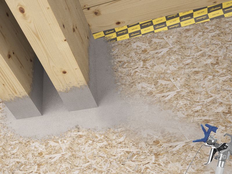 FLUID MEMBRANE aplicată cu pulverizare pe grinzi de lemn și placă OSB