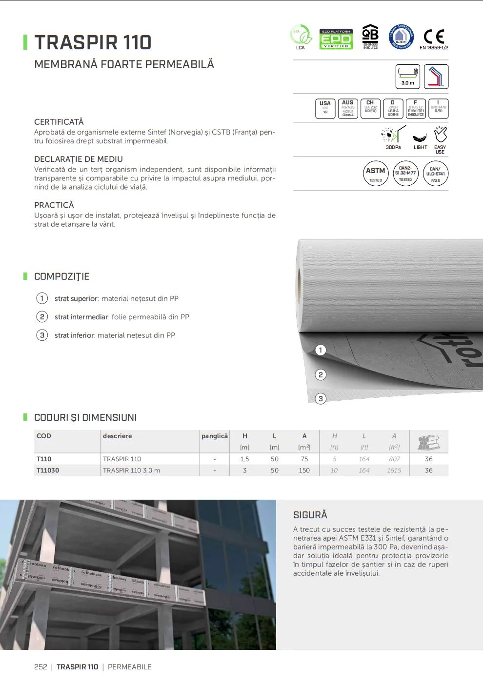 TRASPIR 110 1,5X50M – membrană difuzie – Rothoblaas