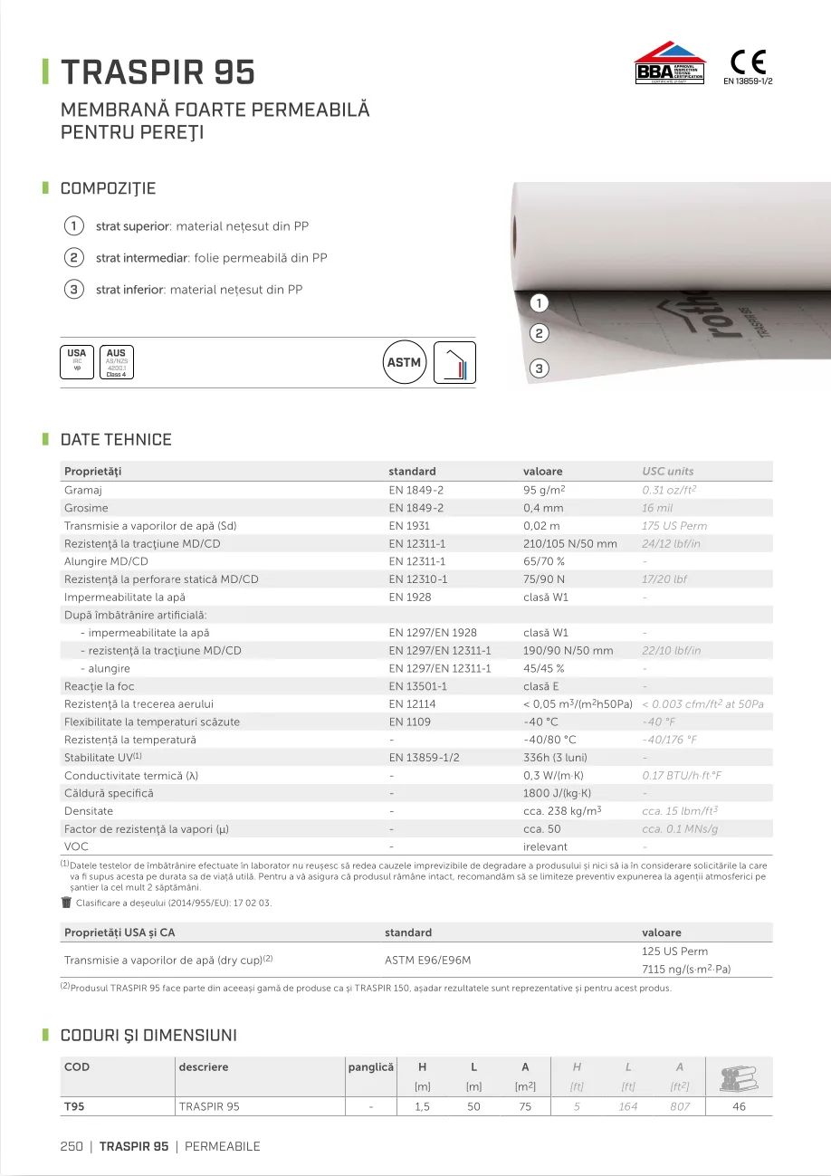 TRASPIR 135 1,5X50M – membrană difuzie – Rothoblaas