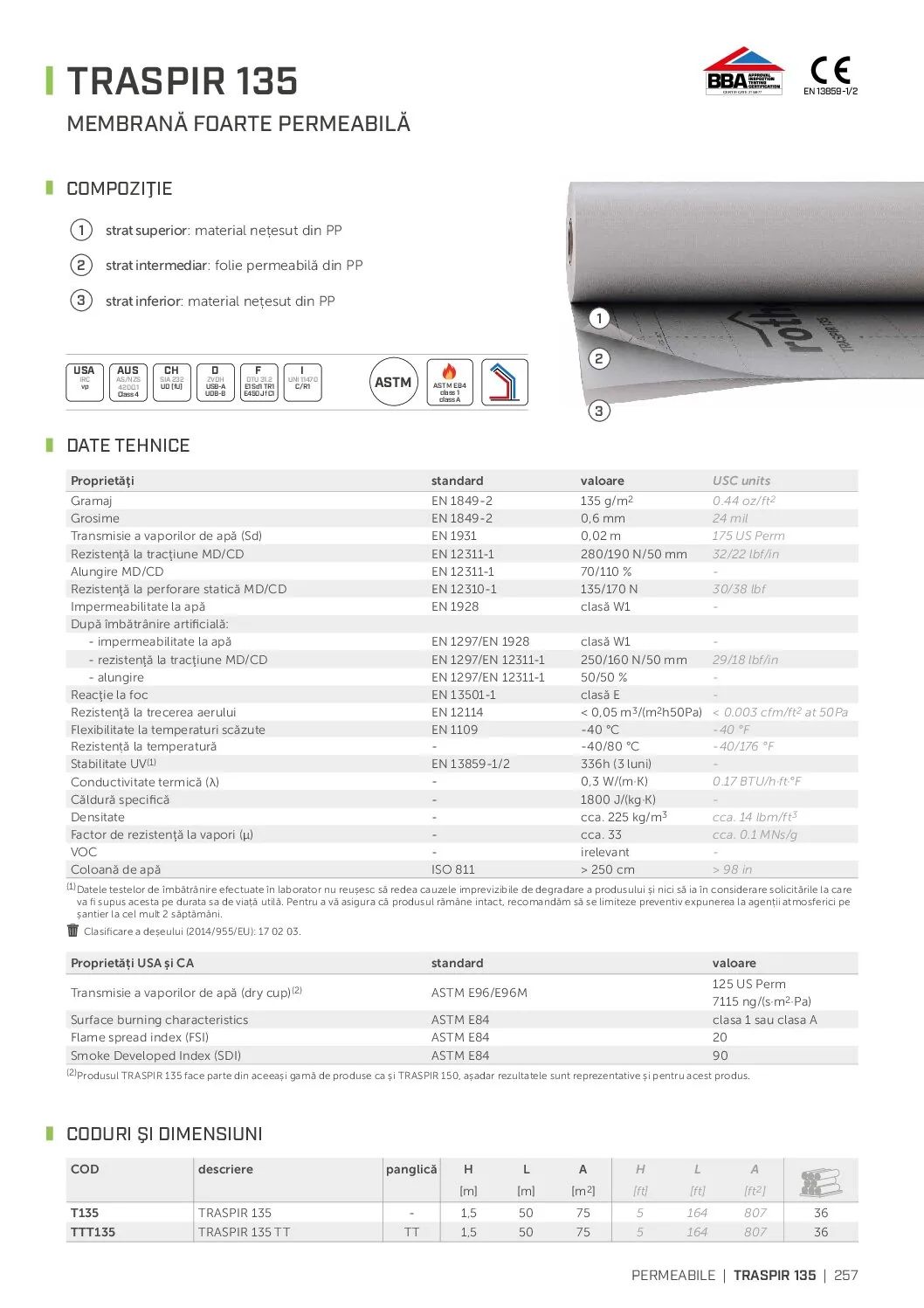 TRASPIR 135 1,5X50M – membrană difuzie – Rothoblaas